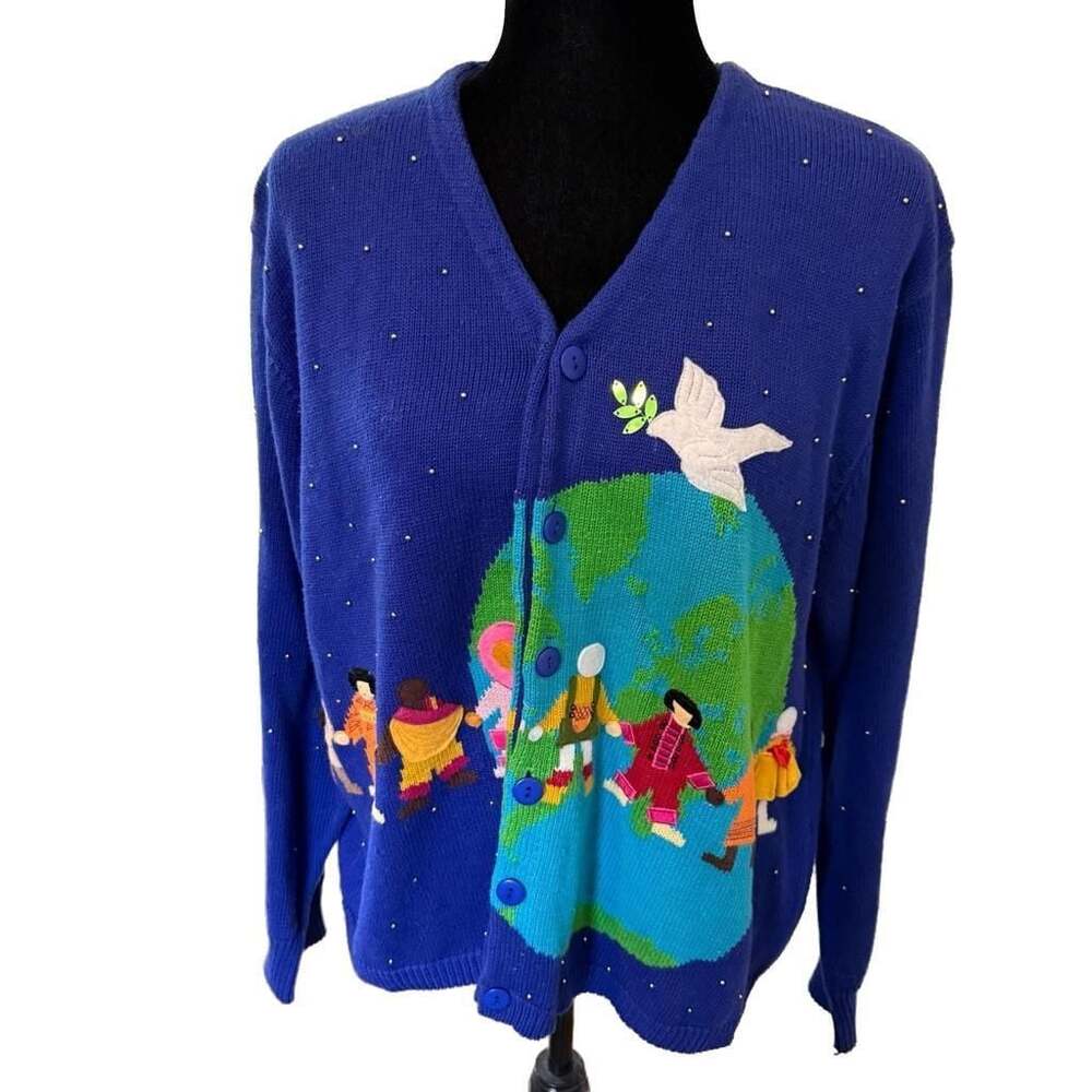 Bellepointe Vintage World Peace Kids Around The World Cardigan Sweater XXL